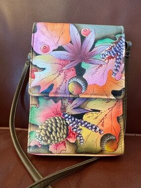 Anuschka Multicolor Hand-Painted Botanical Leather Crossbody